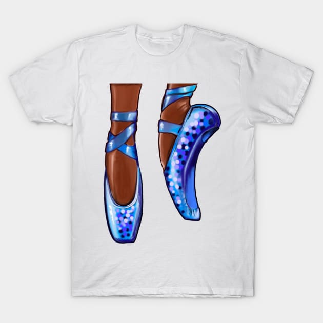 Ballet pointe shoes in blue. Dance African American dancer dancing brown Ballerina T-Shirt by Artonmytee